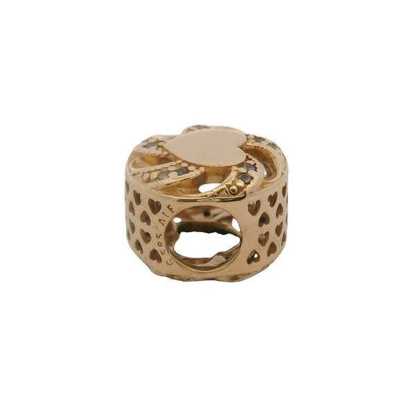 Pandora Retired Solid 14kt Yellow Gold and CZ Ribbon Heart Spacer Slider Charm - Picture 4 of 5